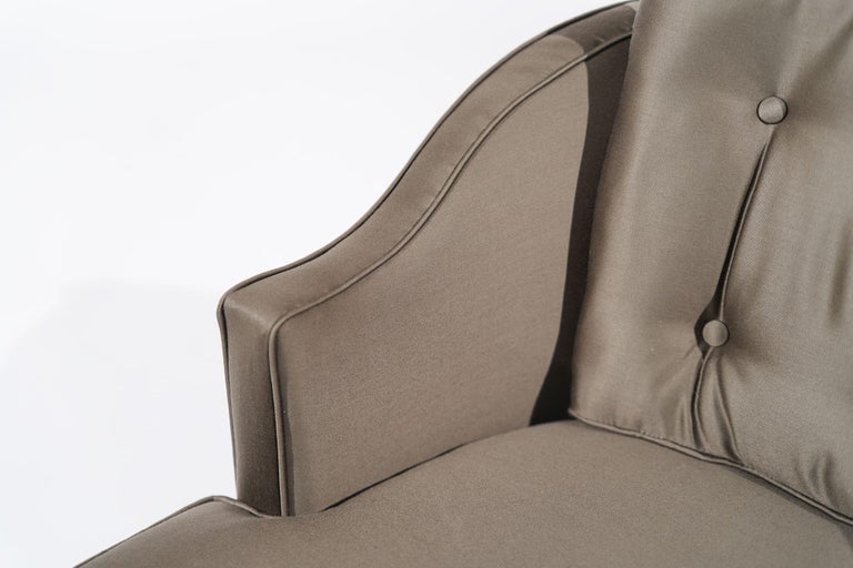 Set of Swivel Lounge Chairs in Olive Green Silk, C. 1950s