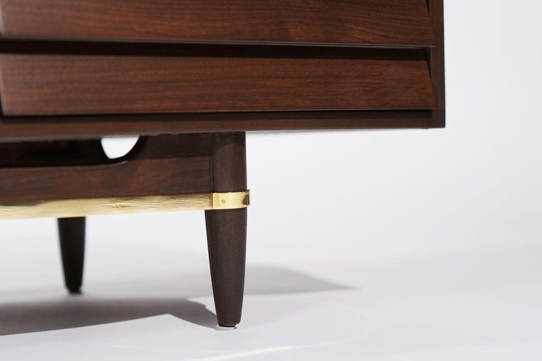 Mid Century Modern Credenza with Brass Accents, C. 1950s