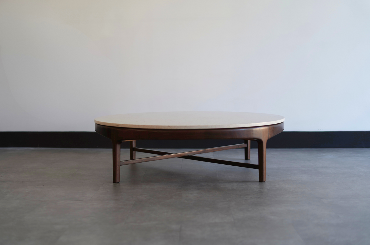 Travertine and Walnut Coffee Table by Erwin Lambeth, C. 1950s