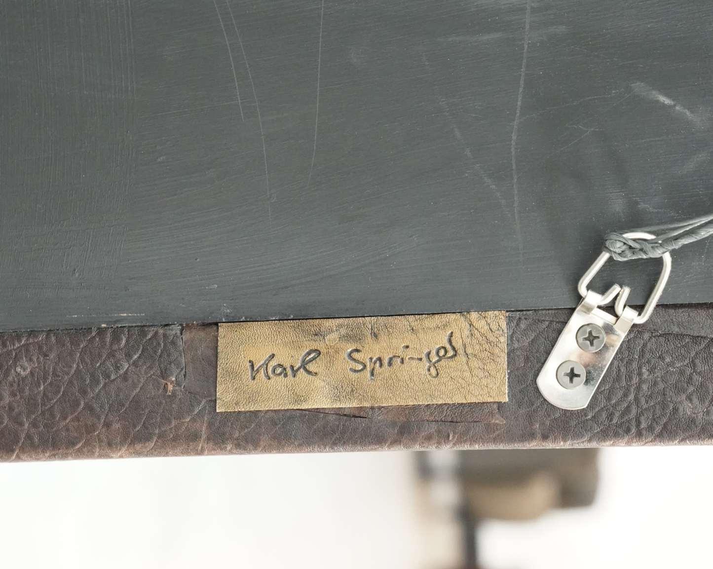 Karl Springer Patinated Embossed Leather Mirror, C. 1980s