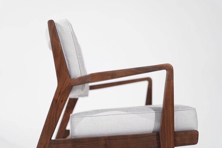 Walnut Lounge Chairs in Grey Linen, Model U430 for Risom, Inc. Circa, 1950s