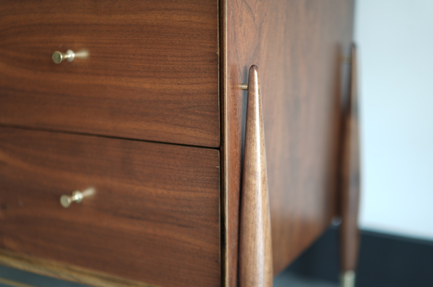 Walnut and Brass Credenza by Kent Coffey, C. 1950s