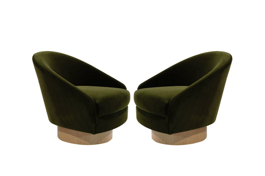 Adrian Pearsall for Craft Associates Swivel Chairs in Olive Velvet, C. 1950s