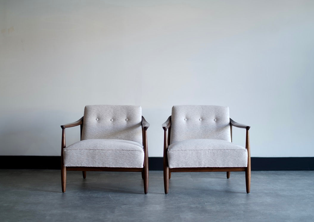 Set of Walnut Lounge Chairs by Erwin Lambeth, C. 1950s