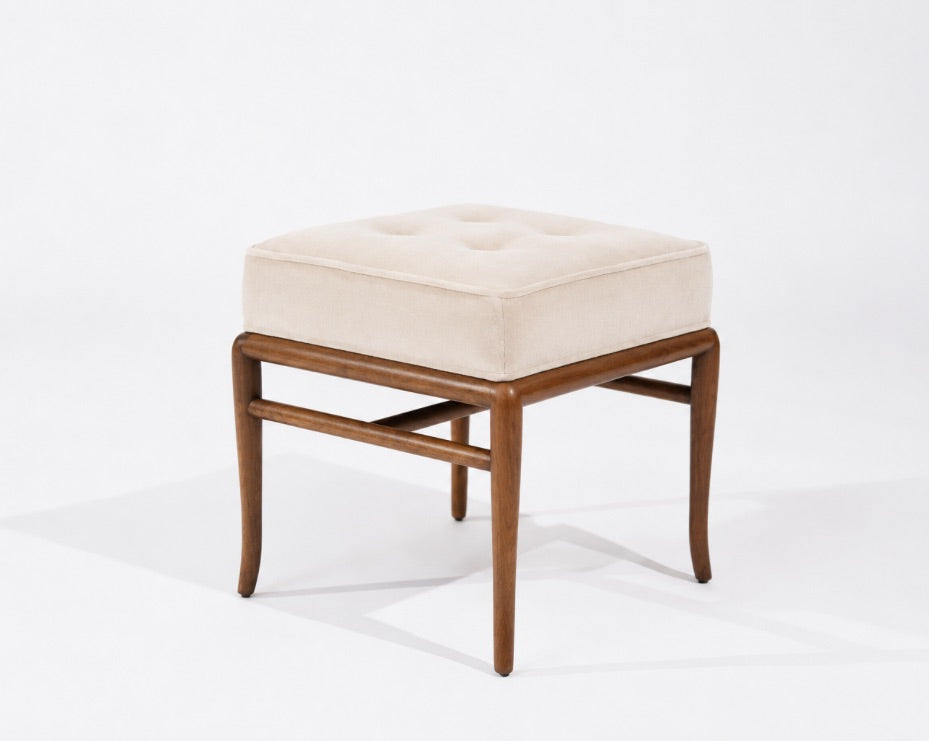Stools by T.H. Robsjohn-Gibbings in Walnut and Velvet, C. 1950s
