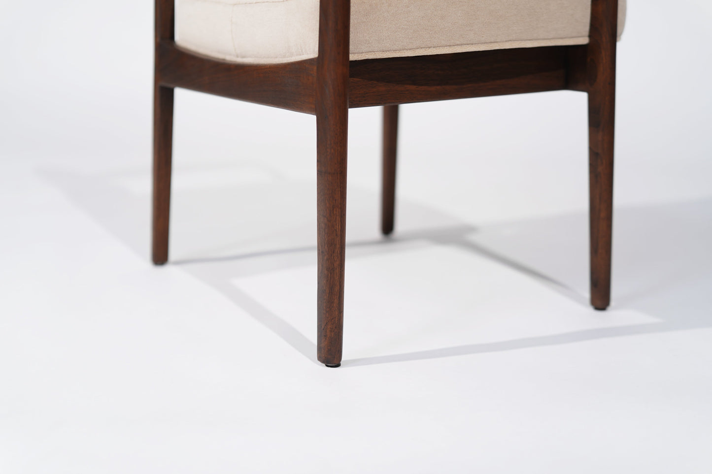 Jens Risom Walnut Armchairs in Natural Mohair, C. 1950s