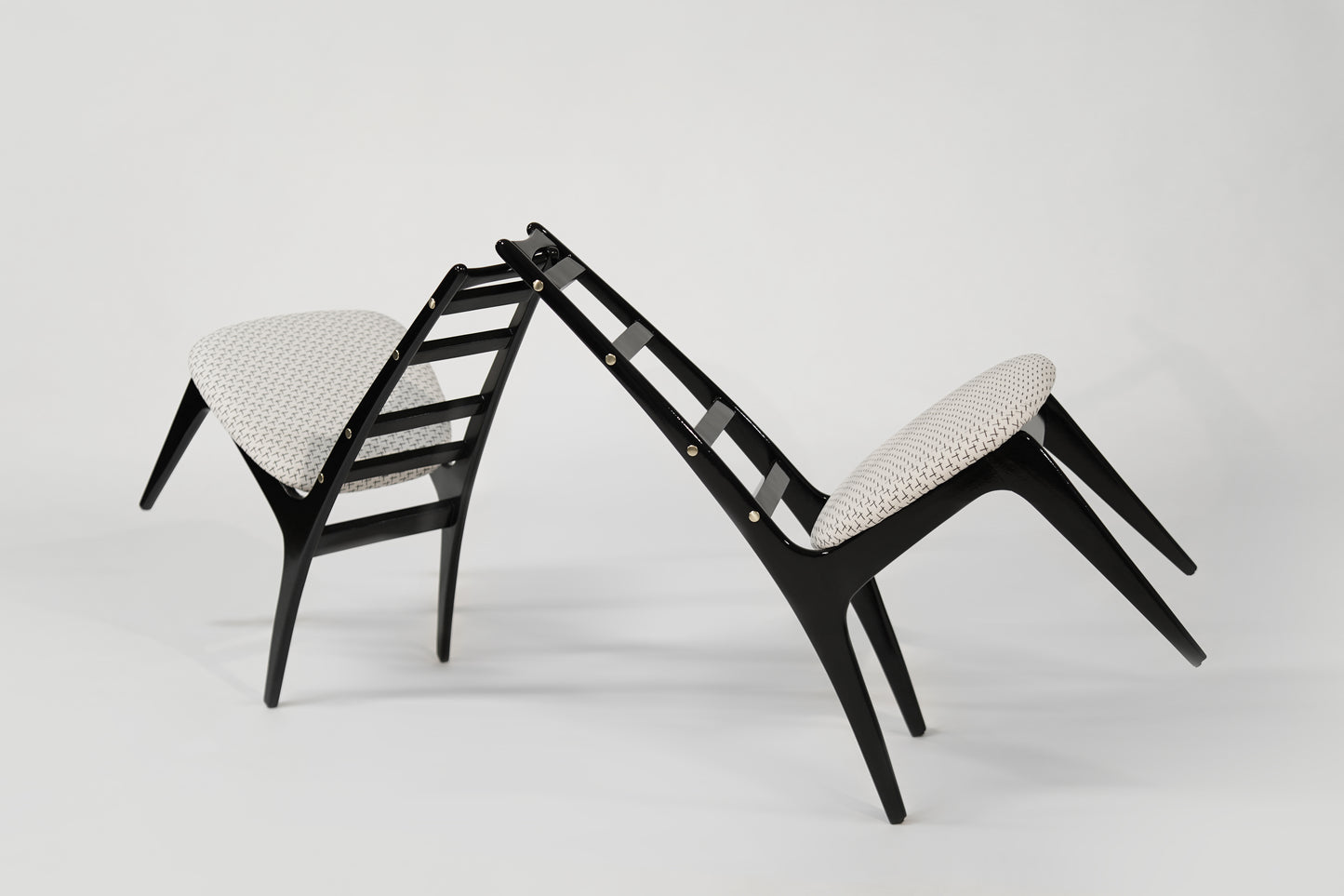 Set of Ebonized Ladder-Back Chairs w/ Brass Accents, C. 1950s