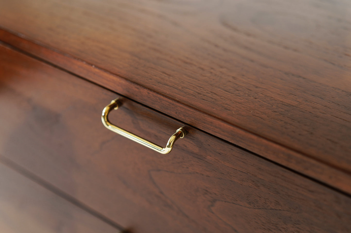Mid Century Modern Walnut Dresser with Brass Accents, C. 1950s
