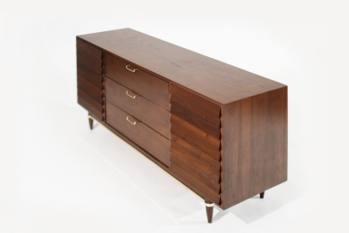 Mid Century Modern Walnut Dresser with Brass Accents, C. 1950s