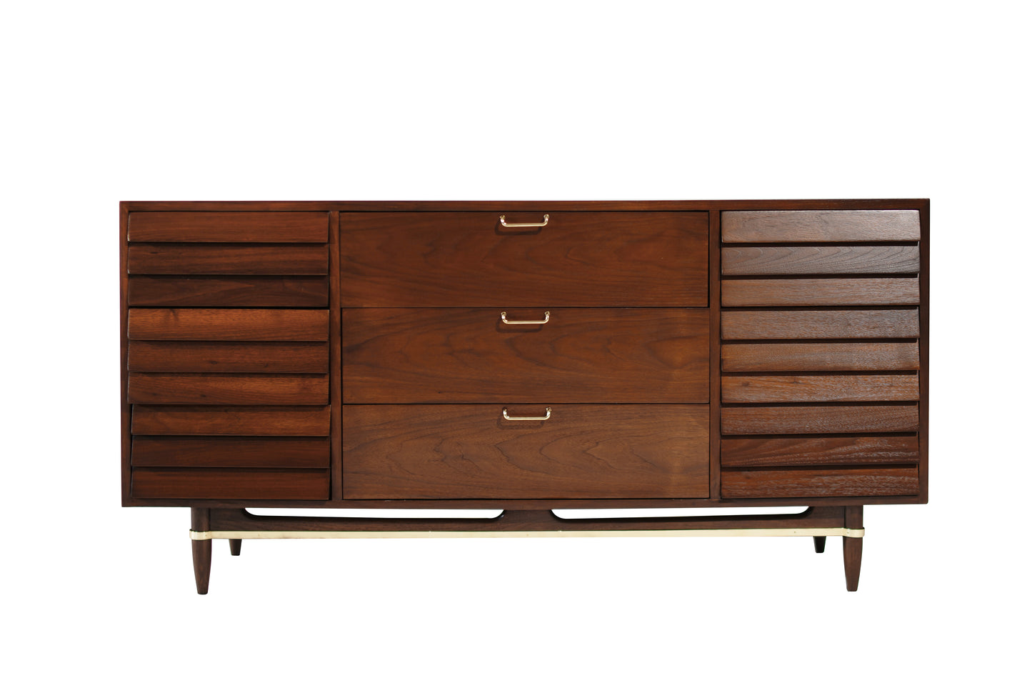 Mid Century Modern Walnut Dresser with Brass Accents, C. 1950s