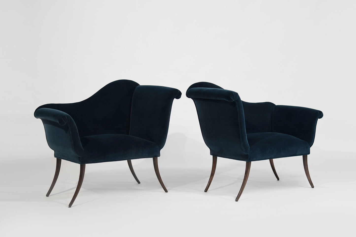 T.H. Robsjohn-Gibbings Attributed Neoclassical Style Klismos Settees, C. 1940s