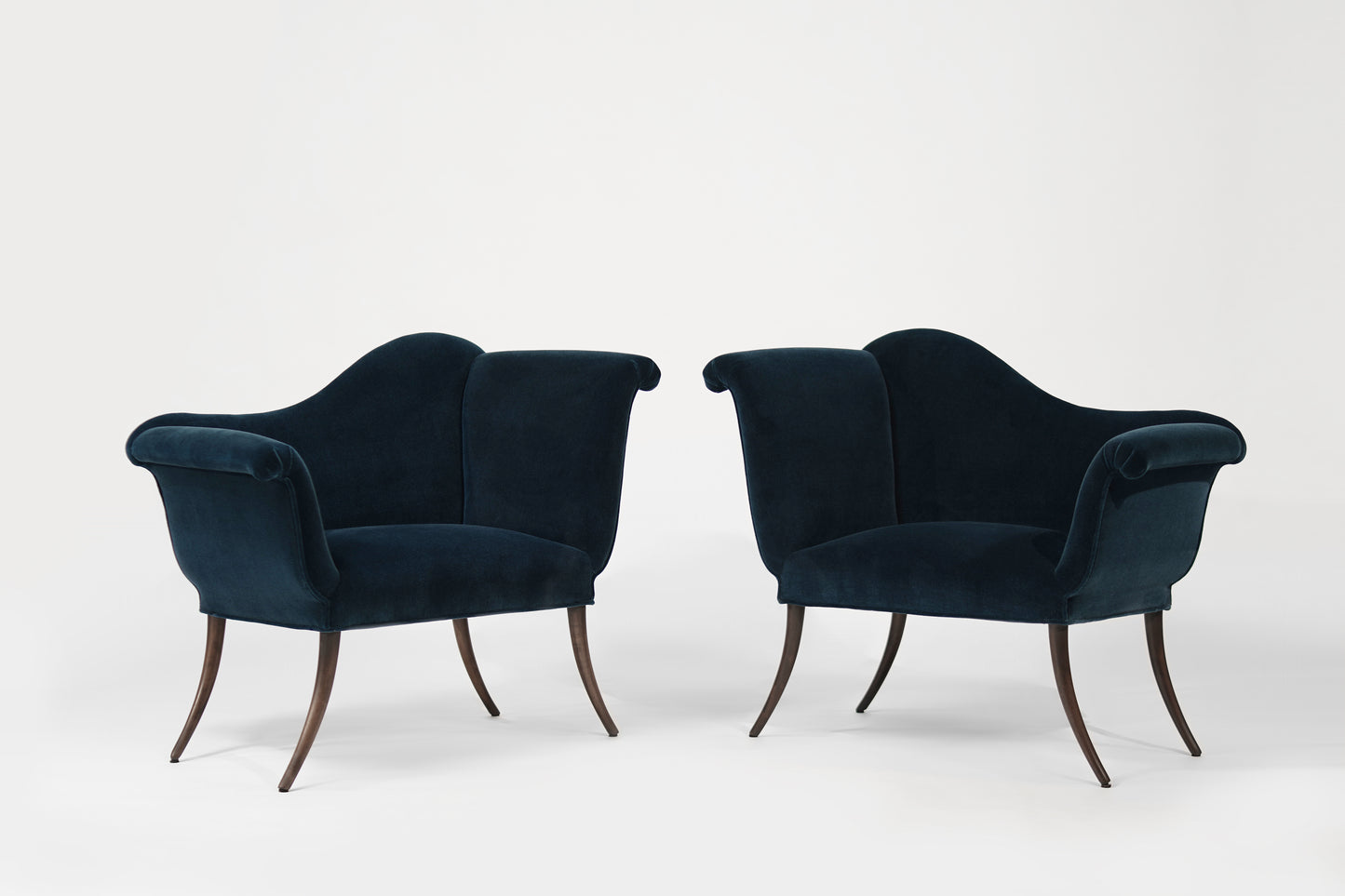 T.H. Robsjohn-Gibbings Attributed Neoclassical Style Klismos Settees, C. 1940s