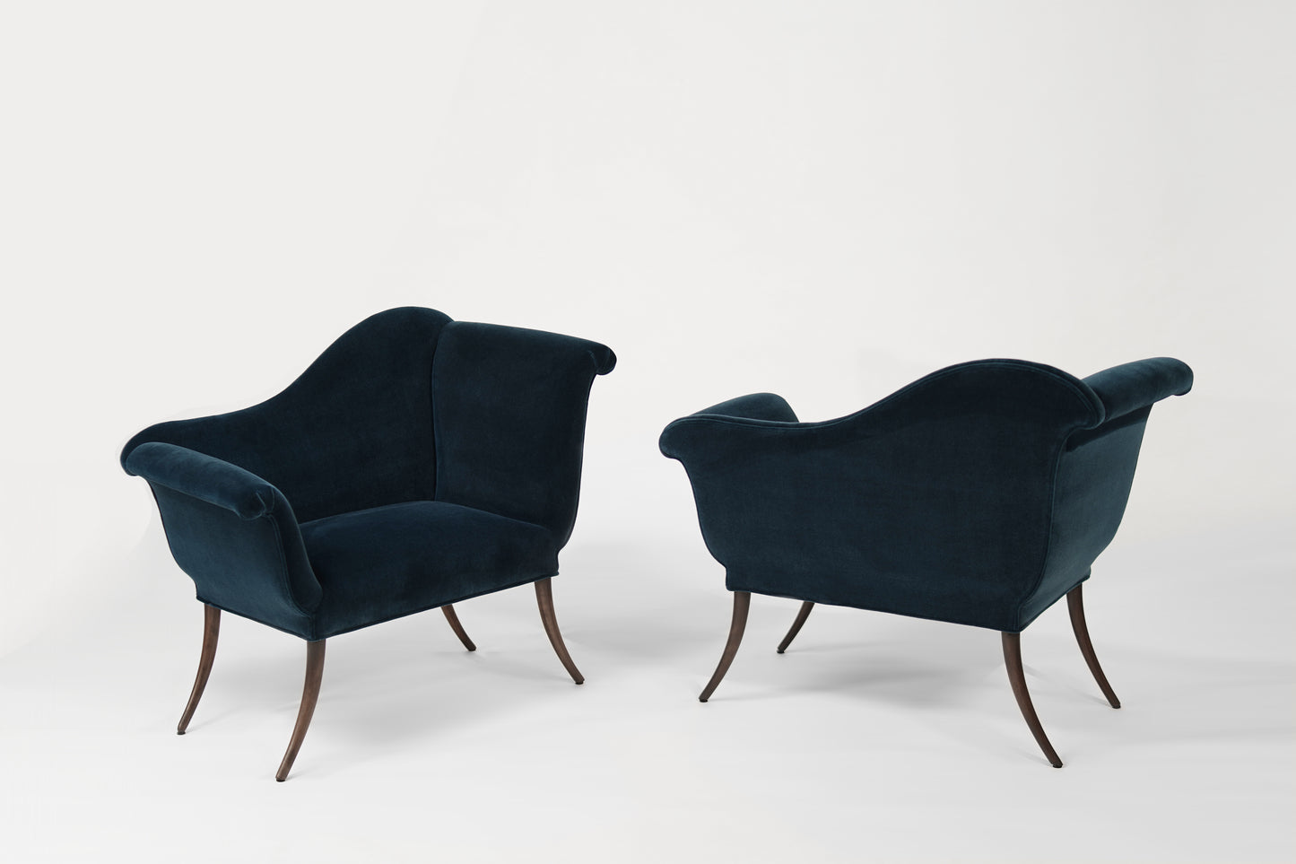 T.H. Robsjohn-Gibbings Attributed Neoclassical Style Klismos Settees, C. 1940s