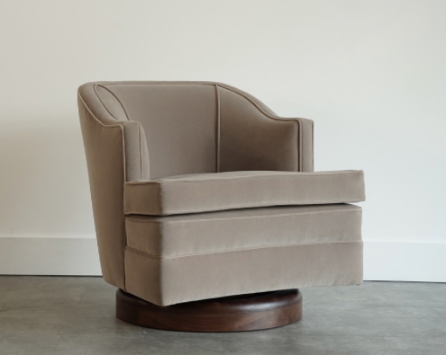 Set MCM Swivel Chairs in Taupe Velvet & Walnut, C. 1950s