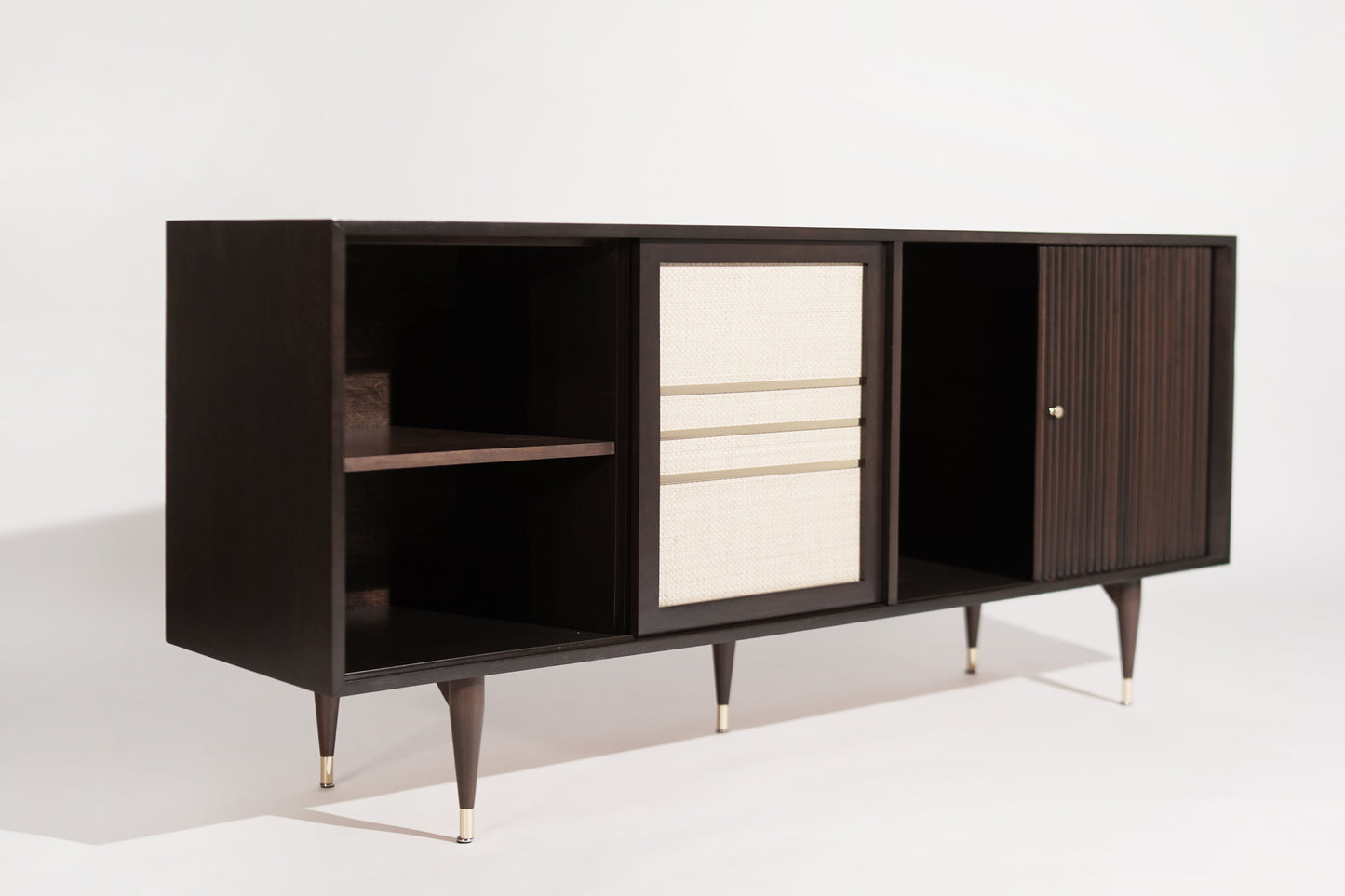 Mid-Century Brass and Walnut Credenza, C. 1950s