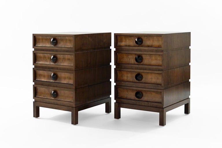 Stacked Bedside Tables in Special Walnut with Burl Wood