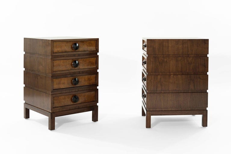 Stacked Bedside Tables in Special Walnut with Burl Wood