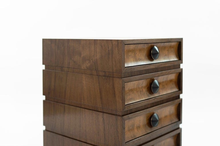 Stacked Bedside Tables in Special Walnut with Burl Wood
