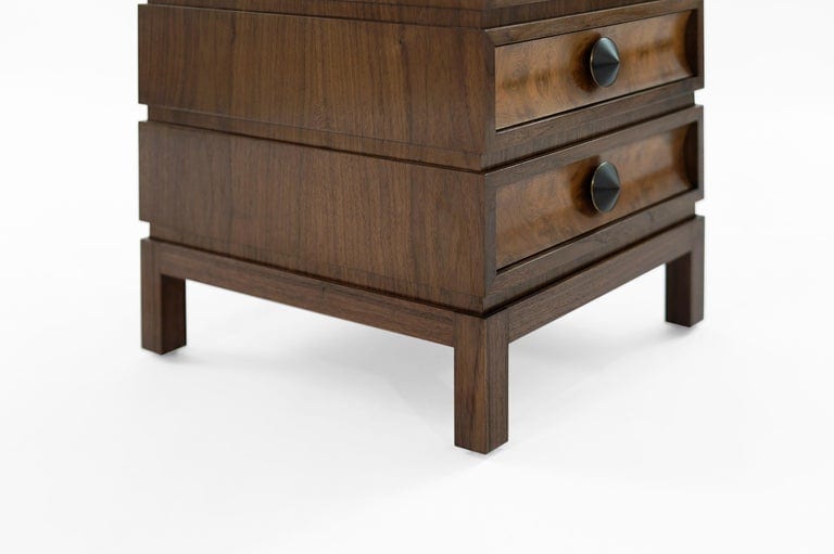 Stacked Bedside Tables in Special Walnut with Burl Wood