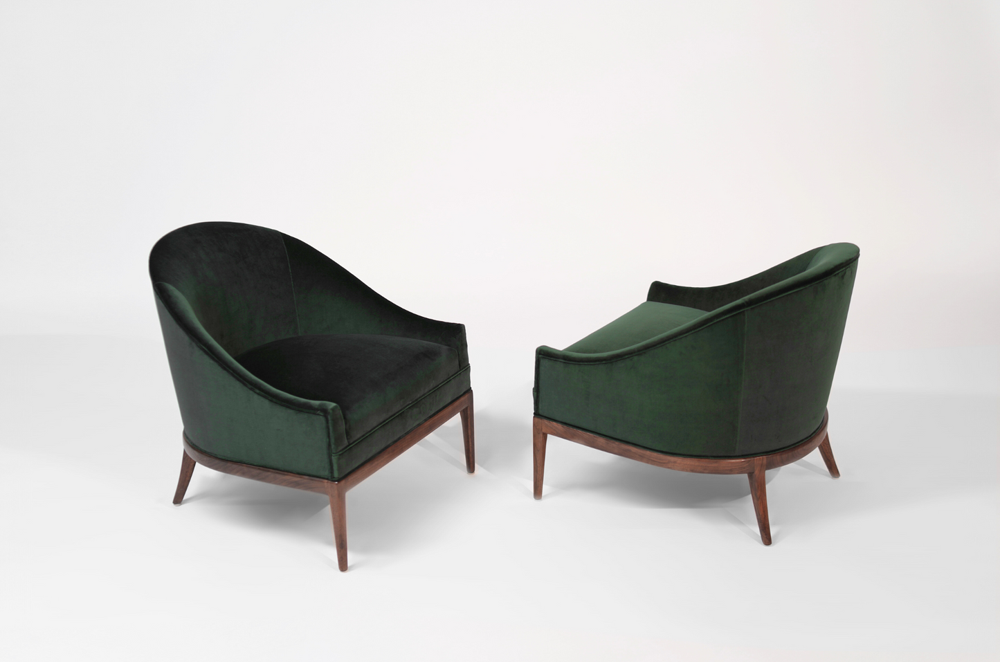 Mid-Century Modern Lounge Chairs in Emerald Velvet, C. 1950s