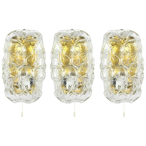 Set of Three Murano Glass and Brass Sconces, Austria, 1960s