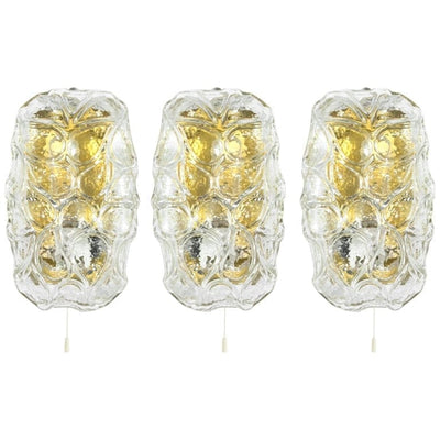 Set of Three Murano Glass and Brass Sconces, Austria, 1960s