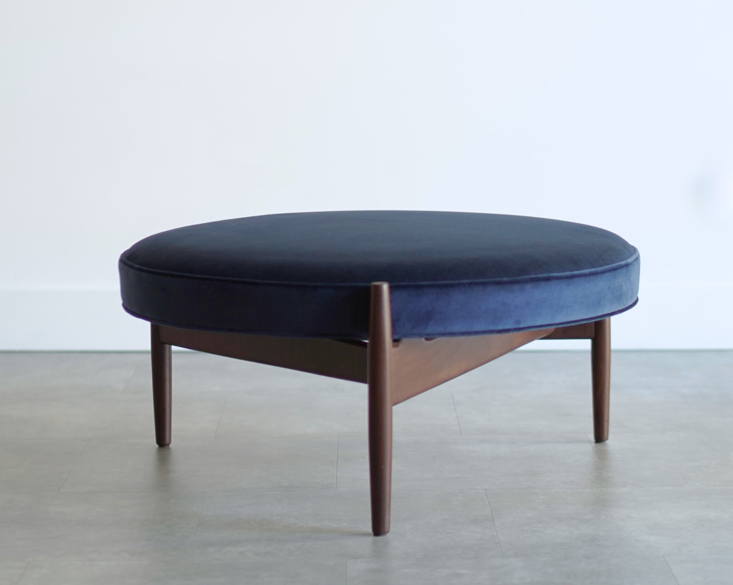 The Big Chair and Ottoman by Jens Risom in Navy Blue Velvet, C. 1950s