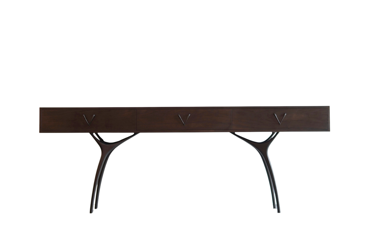 Crescent Console Table in Dark Walnut and Bronze