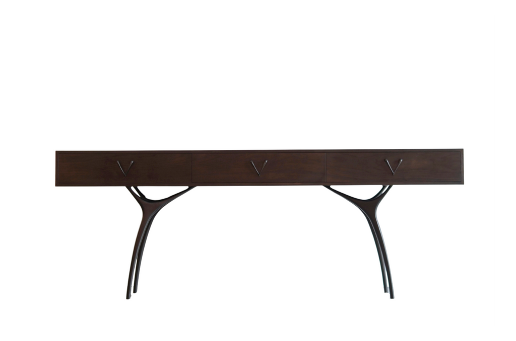 Crescent Console Table in Dark Walnut and Bronze