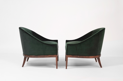 Mid-Century Modern Lounge Chairs in Emerald Velvet, C. 1950s