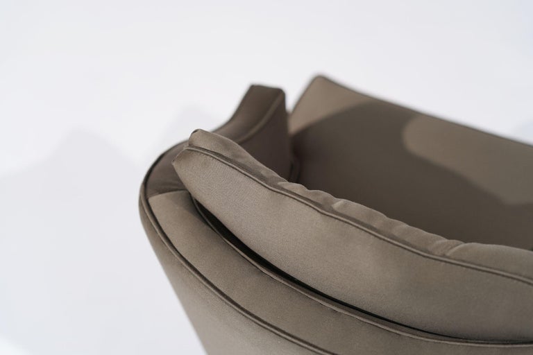 Set of Swivel Lounge Chairs in Olive Green Silk, C. 1950s