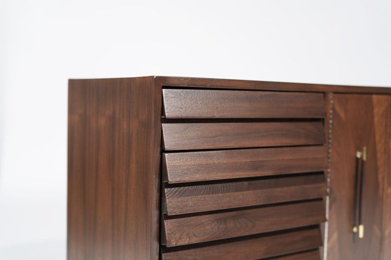 Mid Century Modern Credenza with Brass Accents, C. 1950s