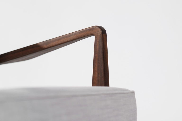 Walnut Lounge Chairs in Grey Linen, Model U430 for Risom, Inc. Circa, 1950s