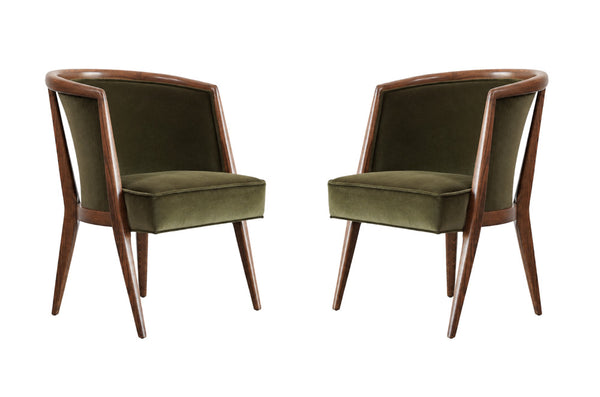 Harold Schwartz Lounge Chairs in Olive Velvet, C. 1950s