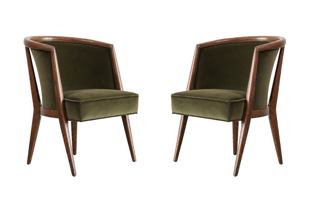 Harold Schwartz Lounge Chairs in Olive Velvet, C. 1950s