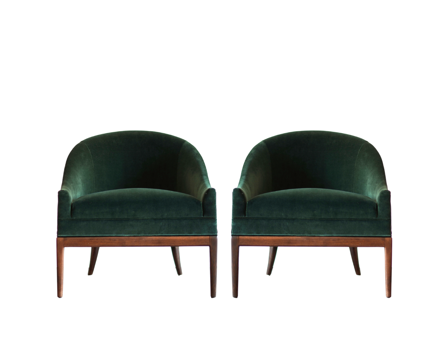 T.H. Robsjohn-Gibbings Style Lounge Chairs in Emerald Velvet, C. 1950s