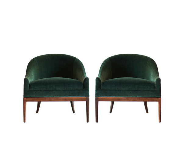 T.H. Robsjohn-Gibbings Style Lounge Chairs in Emerald Velvet, C. 1950s