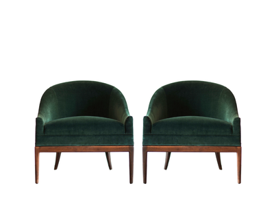 T.H. Robsjohn-Gibbings Style Lounge Chairs in Emerald Velvet, C. 1950s