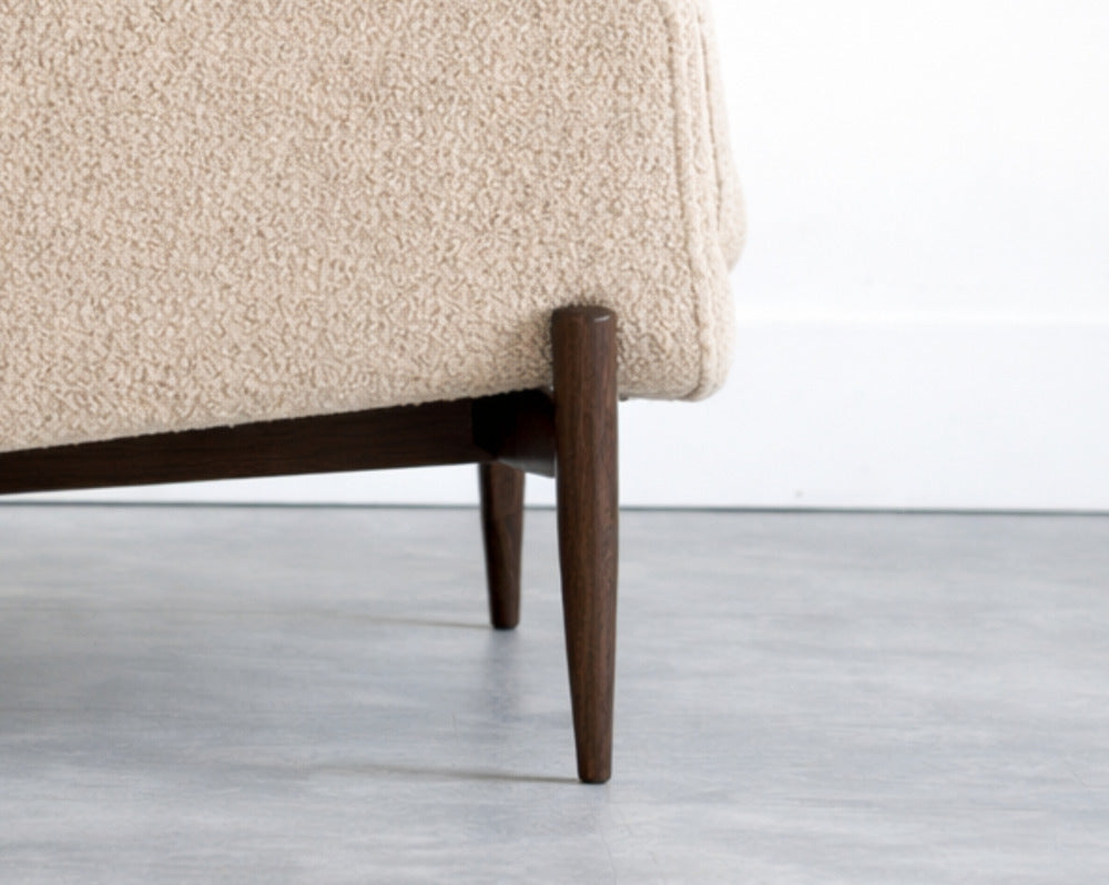Set of MCM Sculptural Walnut Tripod Lounge Chairs in Bouclé, C. 1950s