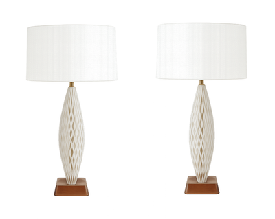 Pair of Murano Glass Table Lamps on Walnut Bases, Italy, 1960s