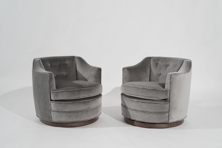 Edward Wormley for Dunbar Swivel Chairs in Grey Alpaca Velvet, C. 1950s