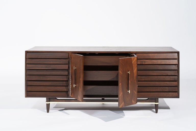 Mid Century Modern Credenza with Brass Accents, C. 1950s