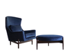 The Big Chair and Ottoman by Jens Risom in Navy Blue Velvet, C. 1950s