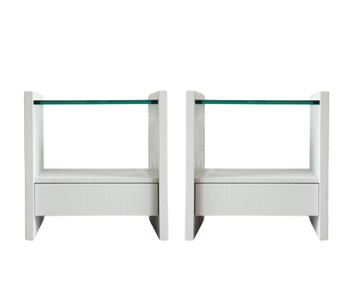 Pair of Karl Springer Lacquered Linen Nightstands, circa 1980s