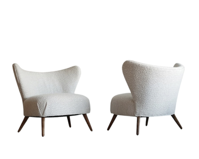 Wingback Lounge Chairs in Bouclé, Denmark, C. 1950s