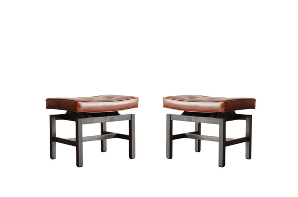 Set of Stools by Jens Risom in Cognac Leather, C. 1950s
