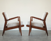 Walnut Lounge Chairs in Grey Linen by Jens Risom, Model U430, C. 1950s