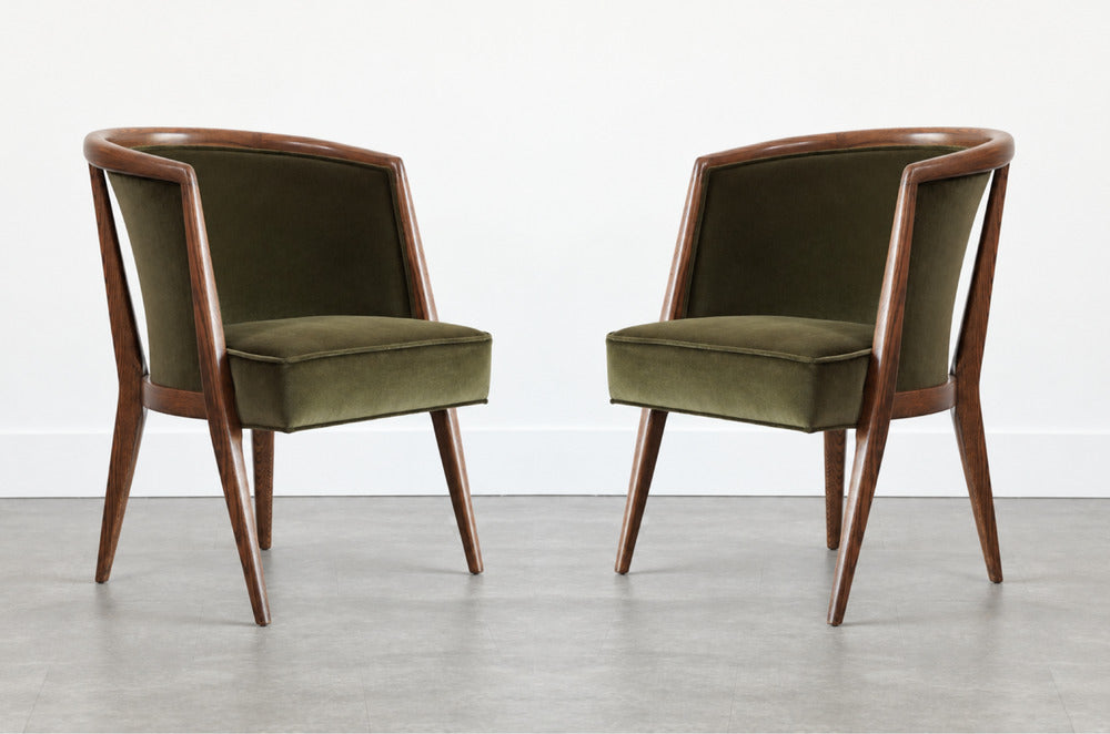 Harold Schwartz Lounge Chairs in Olive Velvet, C. 1950s