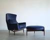The Big Chair and Ottoman by Jens Risom in Navy Blue Velvet, C. 1950s