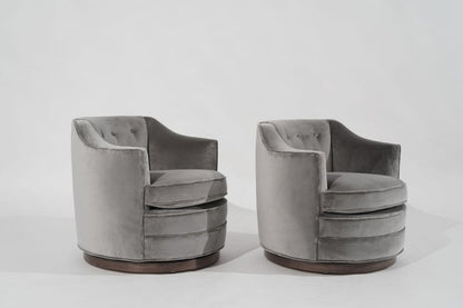 Edward Wormley for Dunbar Swivel Chairs in Grey Alpaca Velvet, C. 1950s
